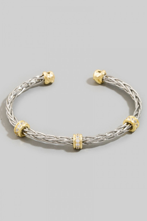 Two Tone Cz Wheat Chain Cuff Bracelet